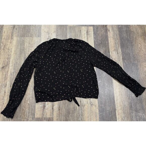 Bella Dahl Tops - Bella Dahl Black Floral Tie Front Smocked Neck Blouse Rayon Top Womens Large L‎